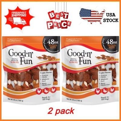 2 pack Good 'n' Fun Triple Flavor Kabobs, Rawhide Chews for All Dogs, 48 oz