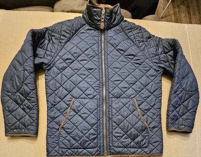 Polo Ralph Lauren Quilted Barn Jacket Men's Large Blue W/ Leather Trim Full Zip