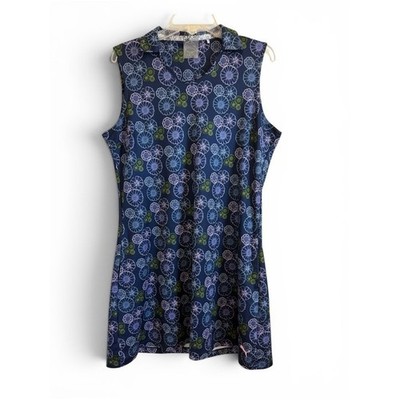 Puma Golf Sleeveless Shift Dress Navy Blue Floral Medallion Print Womens XL