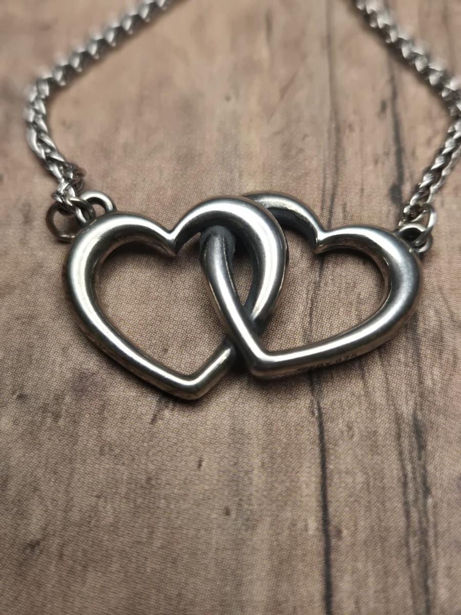 James Avery Double Heart Linked Necklace 925 Silver Adjustable