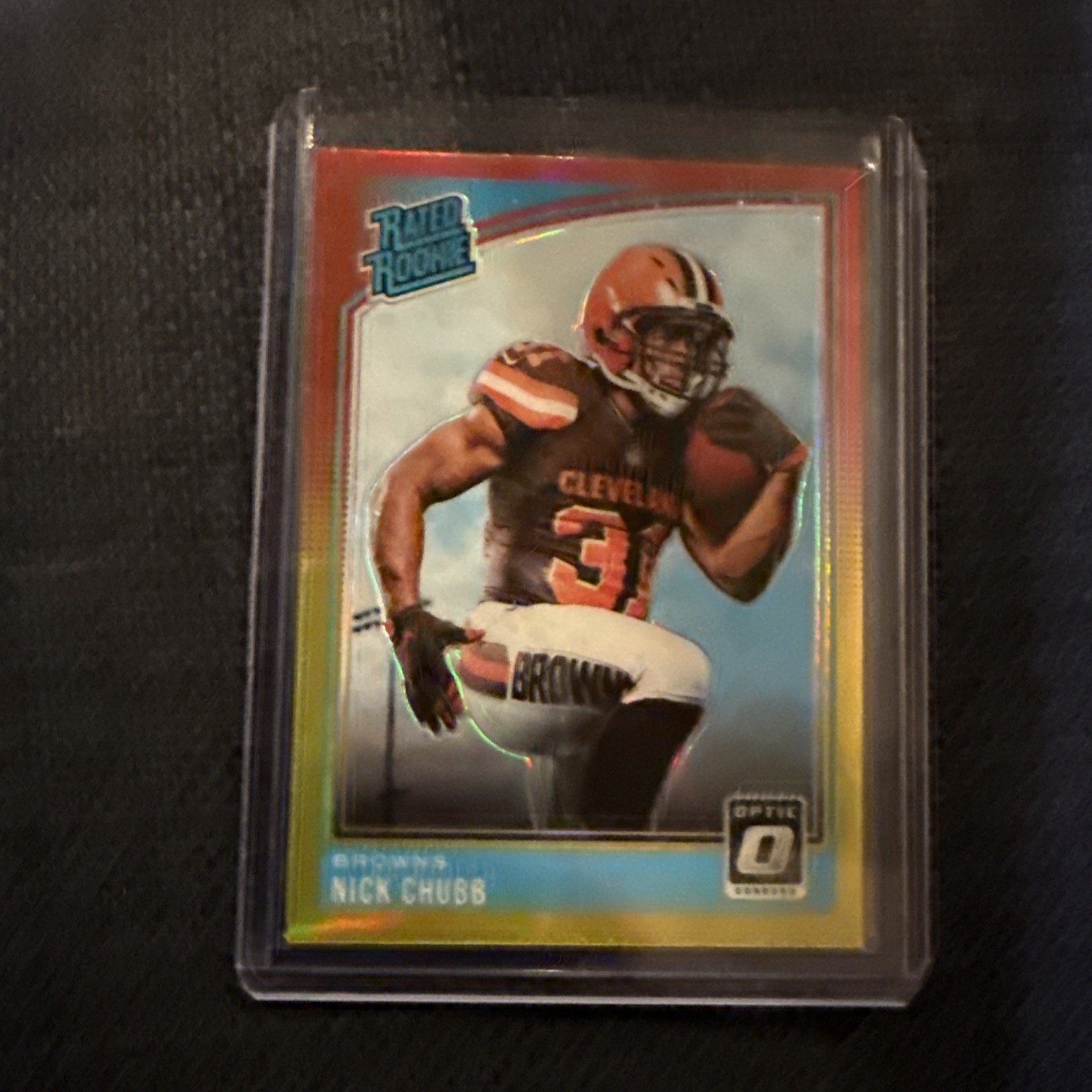 2018 Donruss Optic - Rated Rookie Nick Chubb #158 Red & Yellow Prizm (RC)