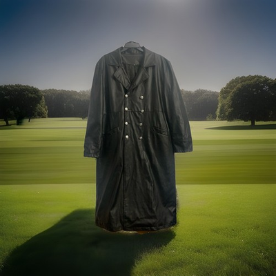 #ad Premium Black Faux Leather Trench Coat Long Men’s Size Large Preowned Never Used $39.24