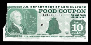 Food Stamp Coupon one-$10.00 E05880863C M/C K 1994 TOKEN SCRIP. USDA