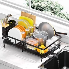 Expandable Dish Drying Rack for Kitchen Counter, Large Extendable Dish Rack w...
