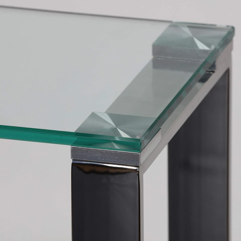 Forli Small Entry Way Console Table Contemporary Glass and Stainless Steel Fi... - Image 4 of 4