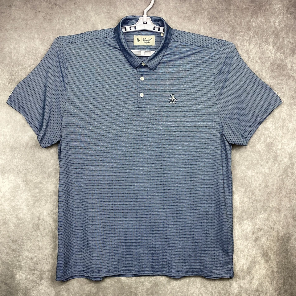 Penguin Golf Polo Shirt Mens XL Blue Maze Pattern Performance Preppy Casual - Image 2 of 4