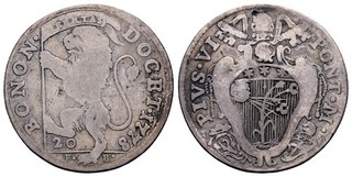 PONTIFICAL STATE Bologna Lira of 20 baiocchi 1778 Pope Pius VI SILVER