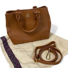 Tory Burch 2Way Leather Handbag Brown Shoulder Crossbody Authentic Rare