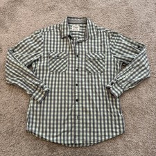 PD C Plaid Button Up Shirt Men  s Medium Long Sleeve Roll Tab Cotton Green