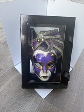 Purple  Gold Venetian Masquerade Full Face Jester Mask with Display Box