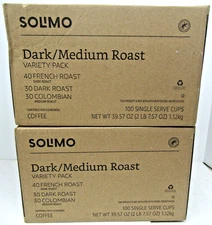2pk Solimo Variety Pack Coffee Pods, Dark, French & Colombian, 200ct Total