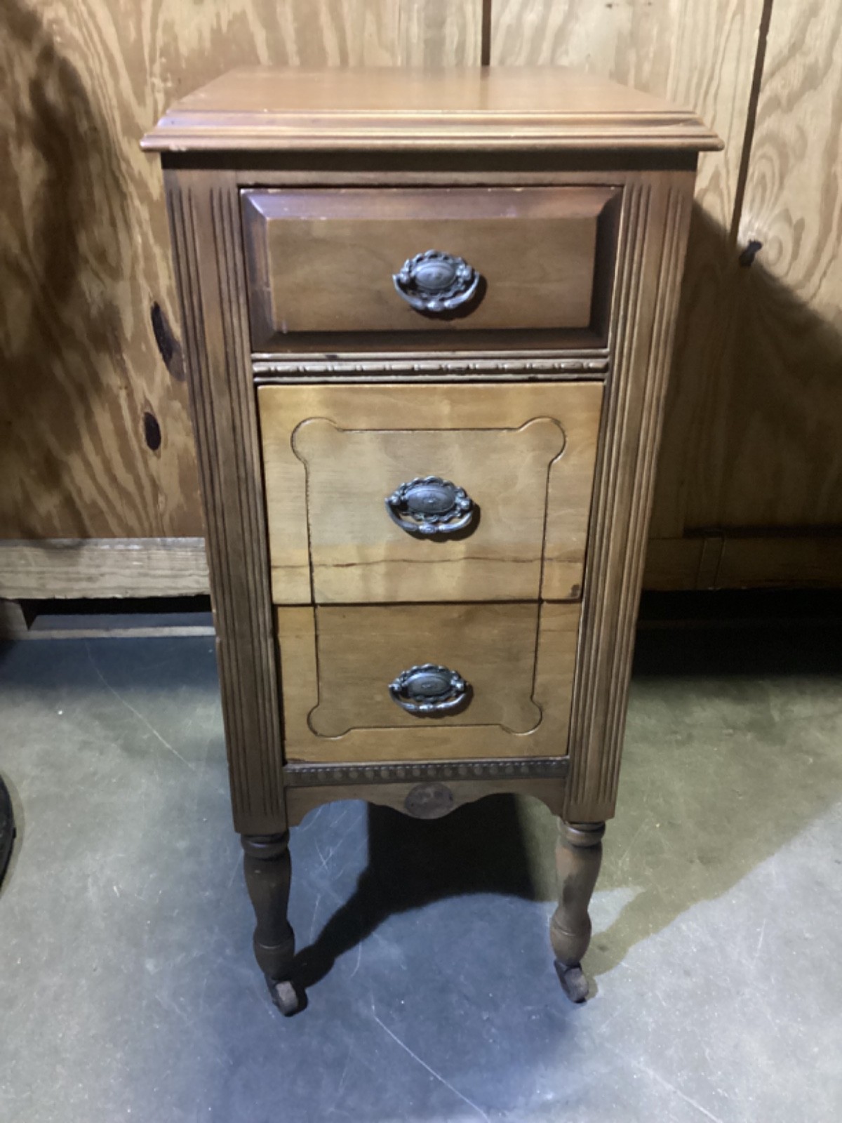 Vintage Art Deco Nightstand End Table Walnut Bedroom Stand With Wheels #2