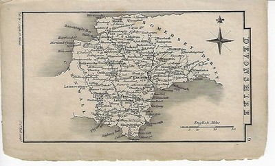 Early & unusual miniature map of Devonshire by S Hall for Leigh 1820 - original