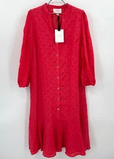 Pomander Place Rosso Red Leila Maxi Dress sz XL Long Sleeve Cotton Shirt Dress