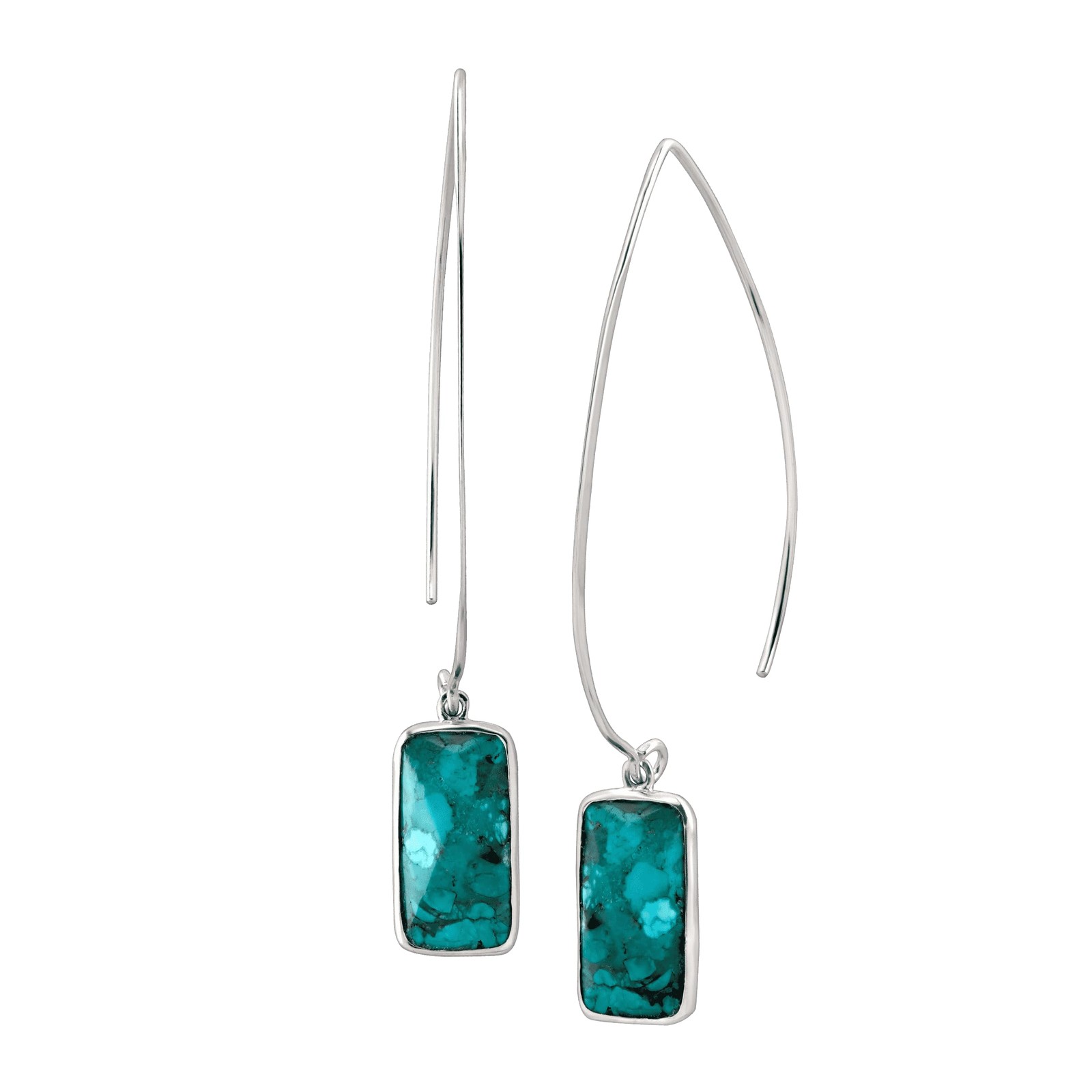 Sterling silver compressed turquoise drop earrings with oasis design