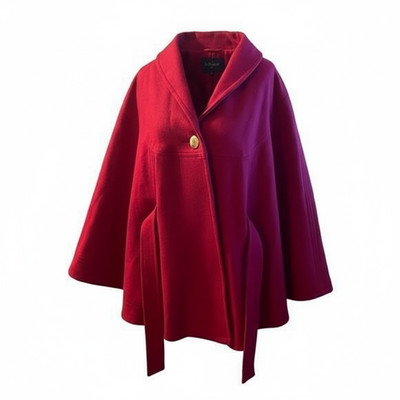 Midnight Velvet Red Wool Blended Cape Coat With a Collar One size fits most. 