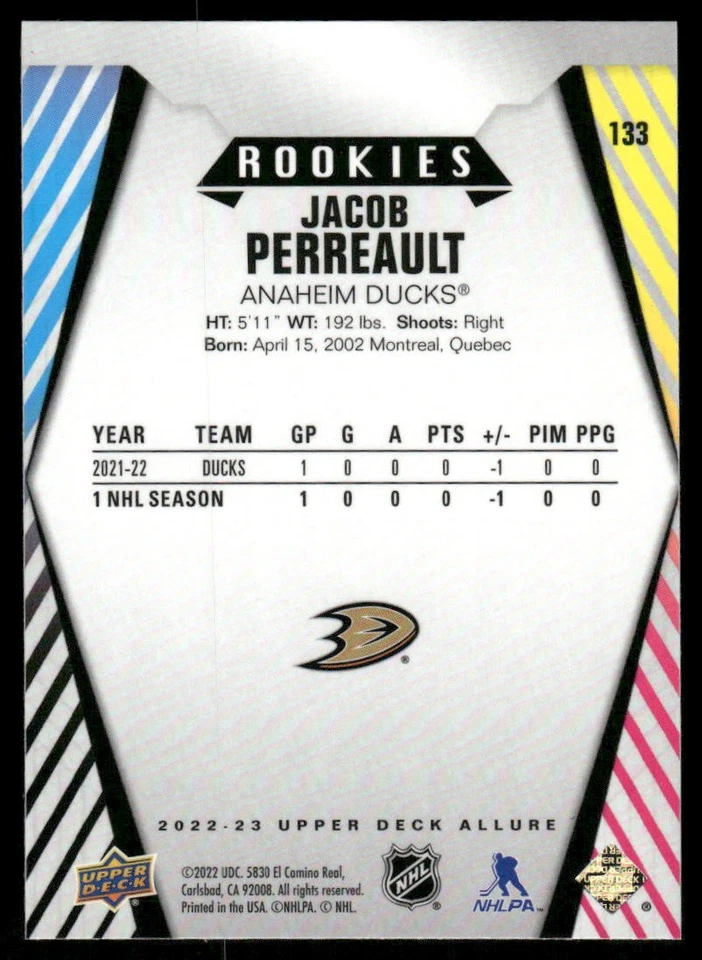 2022-23 Upper Deck Allure #133 Jacob Perreault - Image 2 of 2