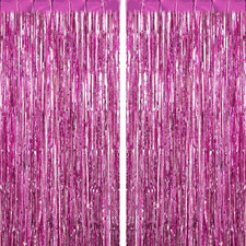 2 Pack Pink Fringe Curtains Foil Shiny Fringe Backdrop Tinsel Door Streamers Foi