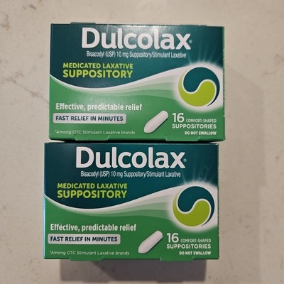 Dulcolax Medicated Laxative Suppository Gentle Fast Relief 16ct X2 Exp 2027+