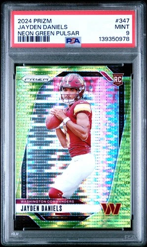 2024 PANINI PRIZM NEON GREEN PULSAR #347 JAYDEN DANIELS PSA 9