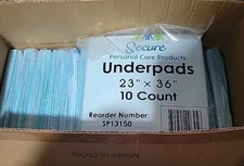 (QTY 150) Secure Personal Care Underpads 23" X 36" SP13150 15 packs of 10