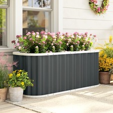 Outsunny Deep Root Planter Box, Outdoor Garden Bed with Gloves, Dark Grey