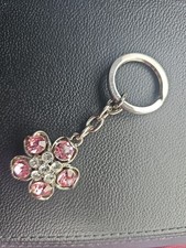 Pink Crystal Rhinestone Flower Keychain Silver Tone Floral Bag Purse Charm