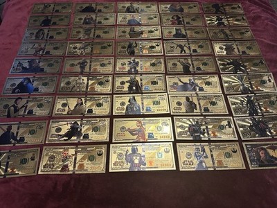 Star Wars Gold Foil Banknote Complete Set 47 pcs $100 Dollar Bills Great Gift!