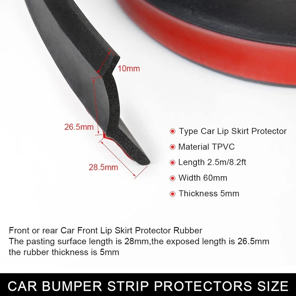 Pegatinas para labios de parachoques de 8,2 pies protectores de goma para parachoques delantero de coche de 2,5 m negras Foto 4 de 4