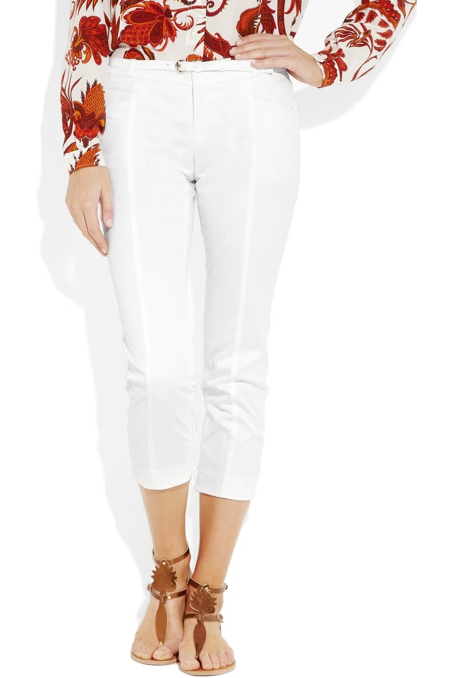Pantalon ceinture GUCCI en coton extensible blanc maigre coupe taille 42 IT, 6 US, 10 UK EUC