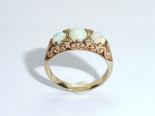 Ladies 1940s 9 Carat Yellow Gold 3 Stone Australian Opal and Diamond Gypsy Ring