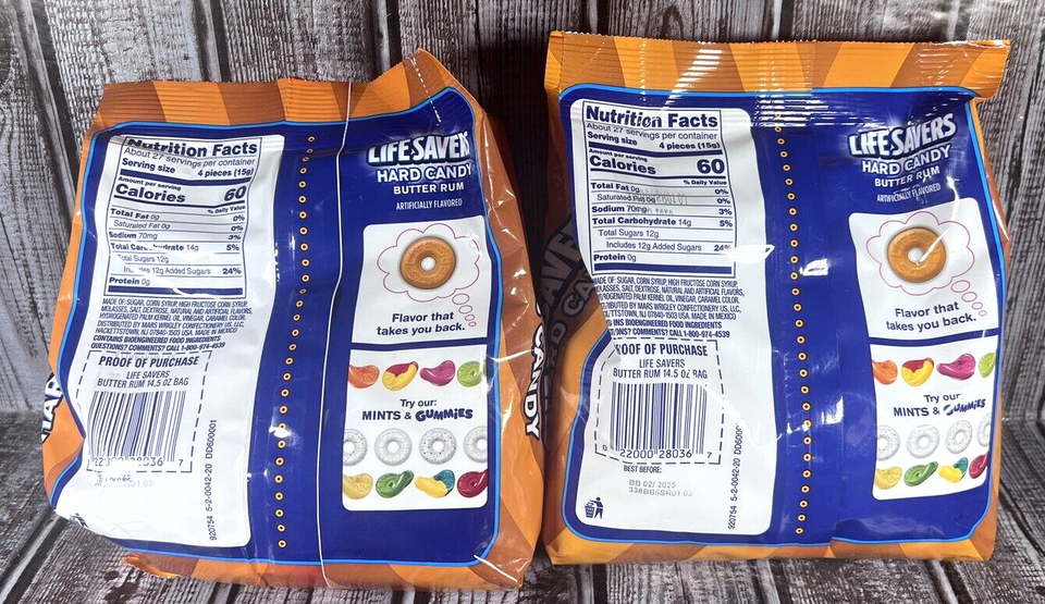 2X Butter Rum Lifesavers Sharing Size Bags Butterscotch Hard Candy FREE
