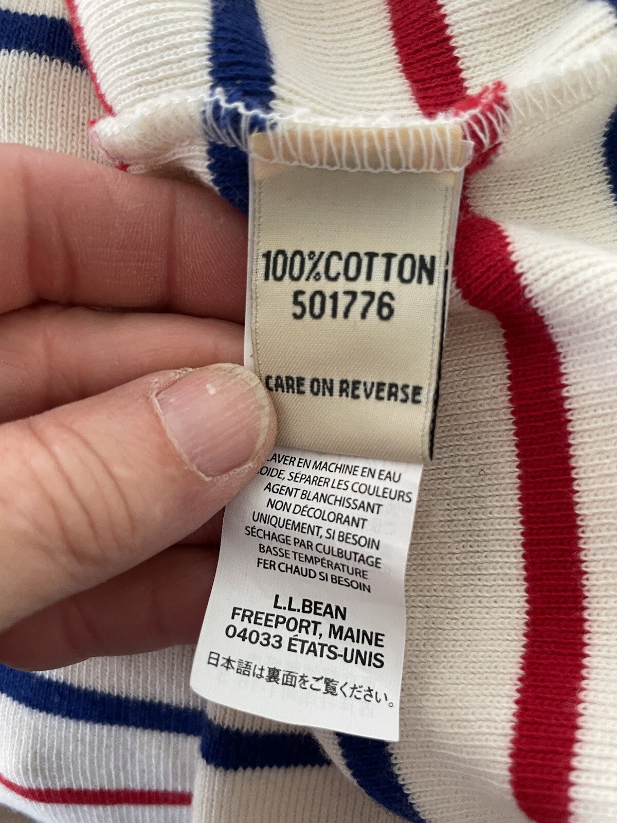 LL Bean women's Off White,Red,Blue striped 3/4 sleeve sweater Size