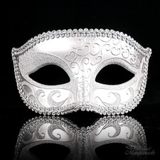 Venetian Art Engraving and Glitters Design Masquerade Mask for Men Silver