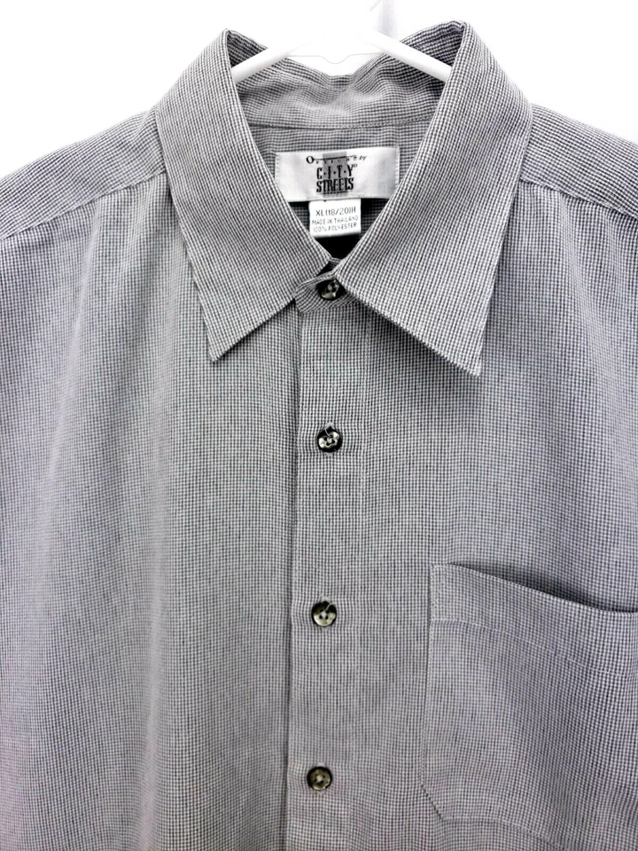Camisa Options City Streets Para Hombre Talla XL Manga Larga Botón Gris/Blanco Mini Cuadros Foto 3 de 4