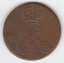 1845 German States Hannover 2 Pfennig Copper Very Nice Free Shipping