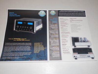 McIntosh MA2275 Tube Integrated Amplifier Brochure 2 pages, Specs/Info/Article