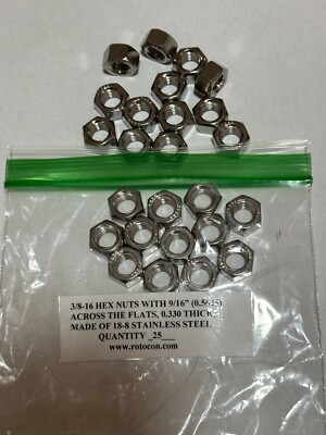 3/8-16 HEX NUTS, 18-8 STAINLESS STEEL, STD. SIZE, 25/PKG, BARGAIN PRICE!