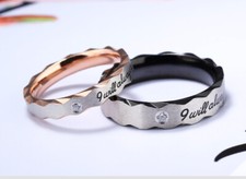 Couples Matching Love Ring Titanium Steel I will Always Be With You Crystal Band