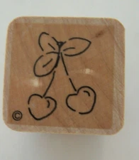 VTG Two Cherries Mounted Wooden Rubber Stamp