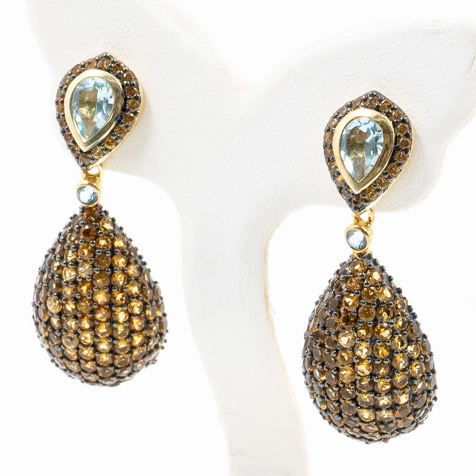 Pendiente de astilla de ley 925 con topacio de 9,52 quilates citrino y zafiro enchapado en oro Foto 2 de 4