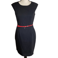 Calvin Klein Gray Pinstripe Dark Academia, Normcore, Career Sheath Dress NWOT 4