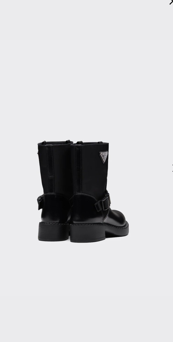 PRADA Re-Nylon レザー ブーティー ブーツ 38 Prada Brushed leather and Re-Nylon booties Size 38 | eBay