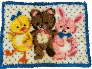 Vintage Hand Made Soft Baby Nursery or Bathroom Rug 26" x19" Bunny, bear, chick
