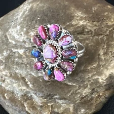 Womens Purple Spiny Oyster Cluster Navajo Sterling Silver Ring Size 8 15053