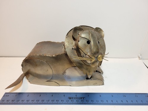 Folk Art Metal Lion Figurine Vintage Wildlife Decor Handmade Sculpture Mexico - Picture 10 of 12