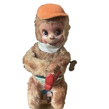 Vintage Shoe Shine Monkey Litho Tin Toy Japan Rare Nice Works Battery Collector