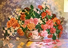 "Bouquet of Roses"  Printed Needlepoint Tapestry  Canvas Collection D'art 12965
