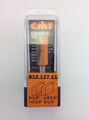 CMT 812.127.11 Straight Router Bit, 1/4'' Shank, 1/2'' Diameter,  Made in Italy
