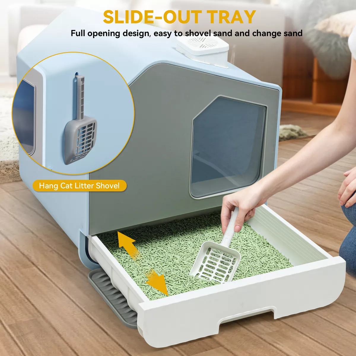 Extra Large Enclosed Cat Litter Box with Mat and Litter Scoop Anti